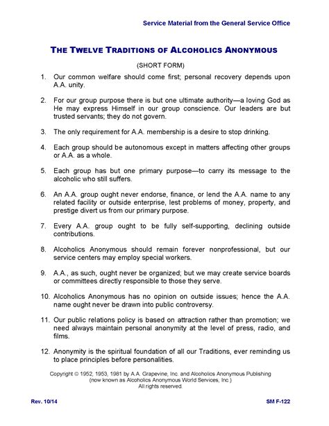 The Twelve Traditions of Alcoholics Anonymous (short form) | Alcoholics ...