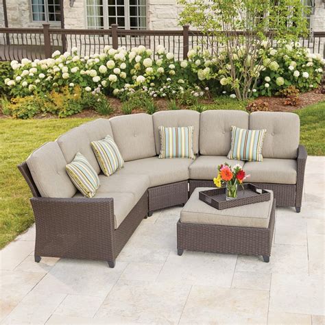 Hampton Bay Tacana 4-Piece Wicker Patio Sectional Set with Beige ...