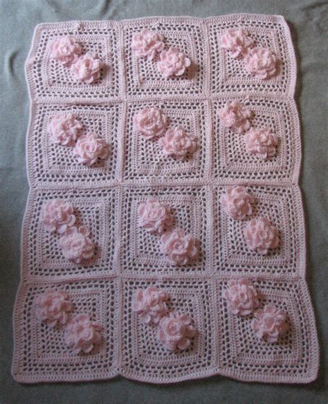 Pink Flowers Baby Afghan Crochet Pattern With Tutorials Digital ...