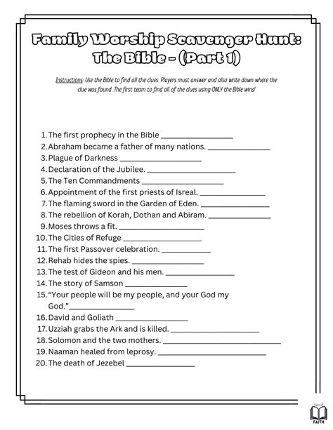 Family Worship Scavenger Hunt Worksheet 2 the Bible Part 1 Worksheet ...