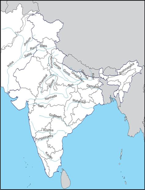 Mark the major rivers of India on an outline map of India. - c1y77l9tt