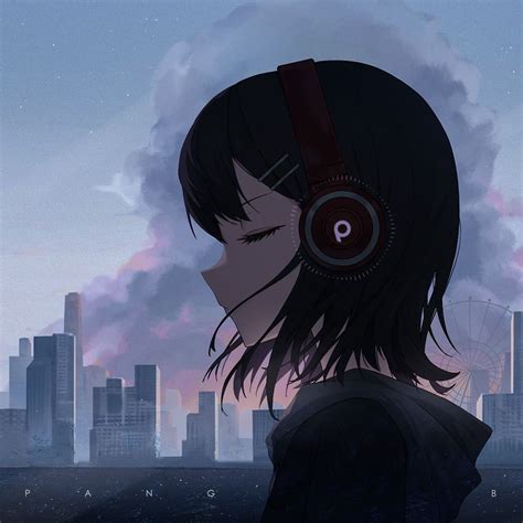 Download wallpaper 1280x1280 girl, headphones, music, anime, art ipad ...