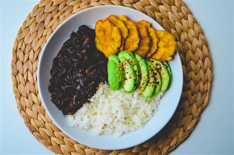 Quick Vegan Haitian Style White Rice, Black Bean Sauce and Fried Plantain Bowl( Diri Blan, Sos ...