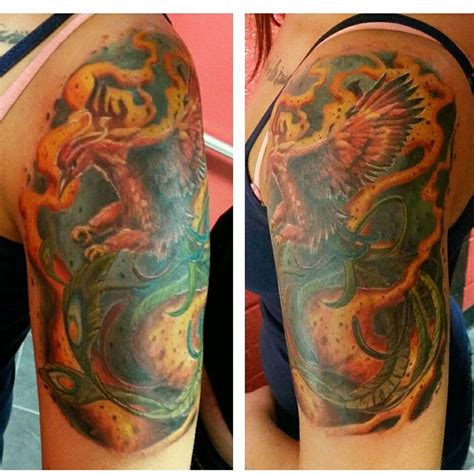 Full color phoenix half sleeve by Jeff James at Eternal Tattoos in ...