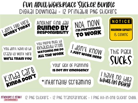 Printable PNG Fun Adult Workplace Sticker Bundle Printable - Etsy Canada