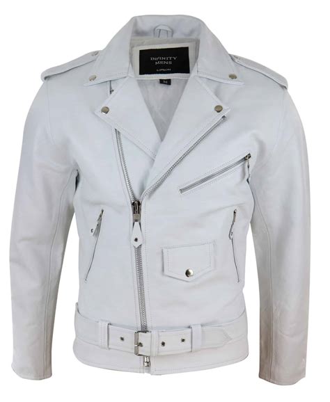 Genuine Real Leather Mens White Jacket | Happy Gentleman