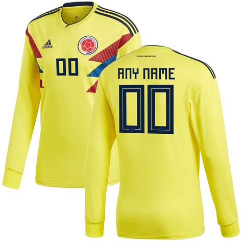 Colombia National Team adidas 2018 Home Replica Custom Long Sleeve ...