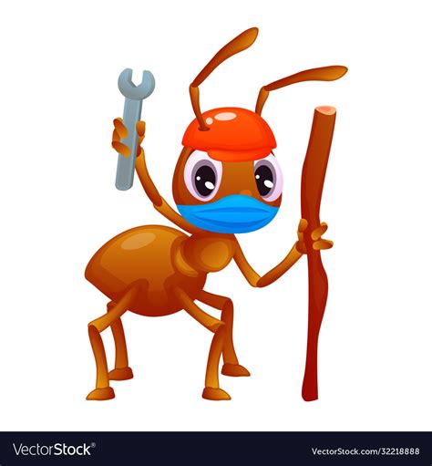 Adorable ant with a wrench and stick in its Vector Image