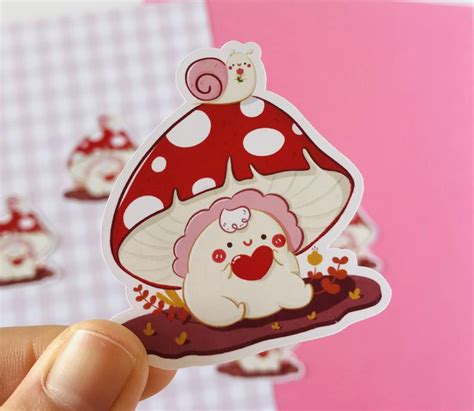 Cute Mushroom Sticker Kawaii Mushroom Sticker Glossy Autumn | Etsy in ...