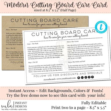 Cutting Board Care Instructions Wood Board Care Insert DIY - Etsy