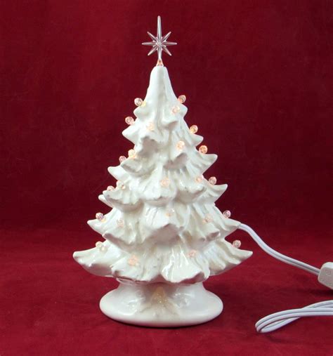 Small White Glazed Ceramic Christmas Tree With White Pinlights | Etsy ...