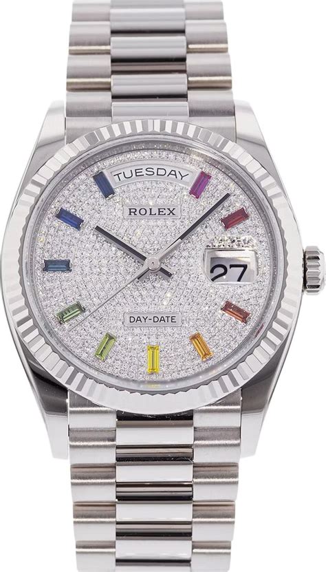 Buy Rolex Day-Date 36 Pavé Rainbow Watch 'Silver/Diamond/Rainbow ...