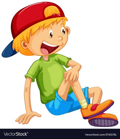 A happy boy sitting cartoon character on white Vector Image