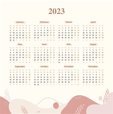 calendario 2023 plantilla de diseño estético con color pastel abstracto blob marrón rosa diseño ...