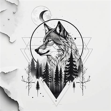 Geometric Wolf Tattoo Design White Background PNG File Download High ...