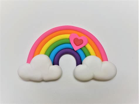 Fondant Rainbow Cake Topper in Clouds With Heart 1st Birthday - Etsy