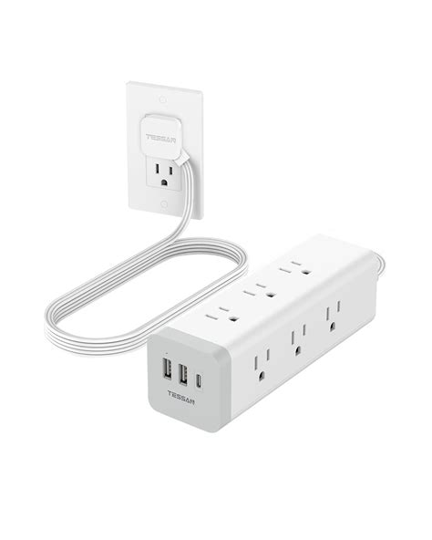 TESSAN Ultra Thin Flat Plug 6 FT Extension Cord with 9 Outlets 3 USB