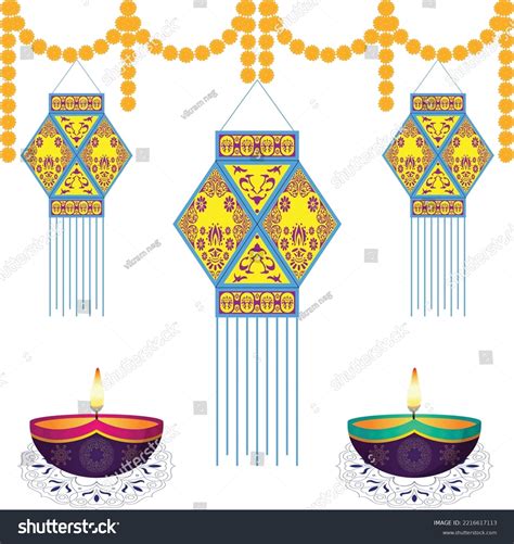 Diwali Akash Kandil Diya Decoration Stock Vector (Royalty Free ...