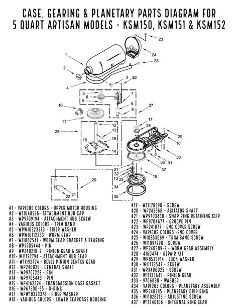 KitchenAid 5 Qt Artisan Tilt Head Stand Mixer Parts Diagrams