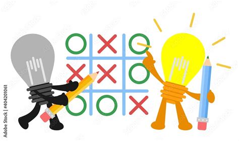 cartoon electric lamp idea play tic tac toe competition doodle vector illustration flat design ...