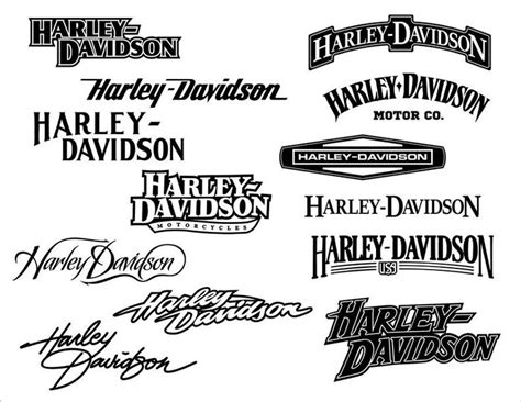 the logos for harley davidson motorcycles are shown in black and white, with different font styles