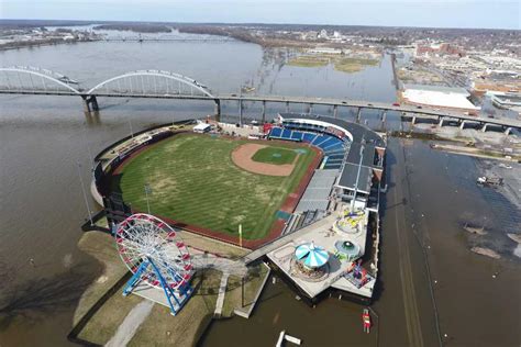 Modern Woodmen Stadium (home of Quad Cities River Bandits) floating after floods from the ...