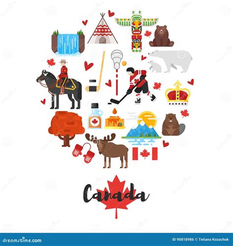 Vector Flat Style Set of Canadian National Cultural Symbols. Stock Vector - Illustration of ...