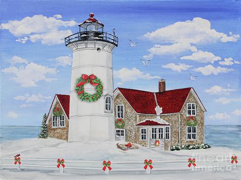 Christmas Lighthouse-JP3904 Painting by Jean Plout - Fine Art America