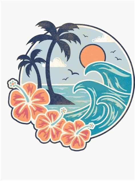 hawaiian waves Sticker by karestolarczyk | Retro surf art, Surf art ...