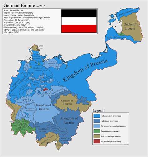 A counterfactual map of the German Empire in 2015.