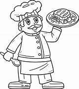 Chef With Serving Plate Isolated Coloring Page 23093728 Vector Art At  sketch template