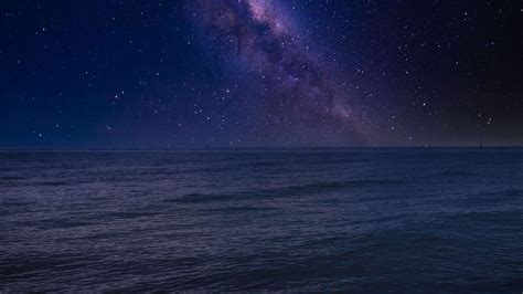 sea, sky, stars, night, dark, 4k HD Wallpaper