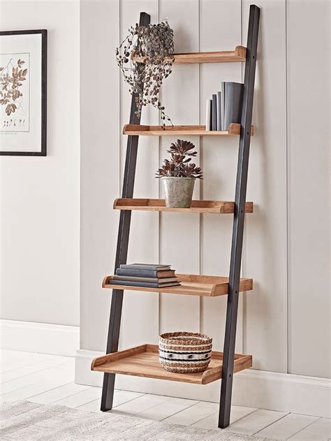 Leaning Oak Ladder Shelf | Oak ladder shelf, Ladder shelf decor, Shelf ...