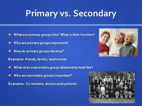 Groups and Formal Organizations 1 Primary Secondary Groups