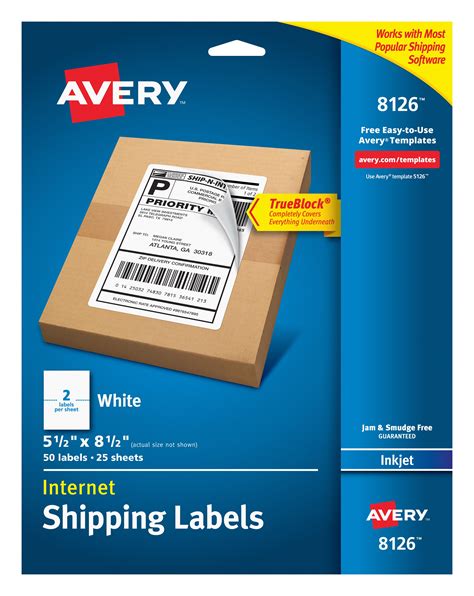 Avery TrueBlock Shipping Labels, 5-1/2" x 8-1/2", 50 Labels (8126 ...