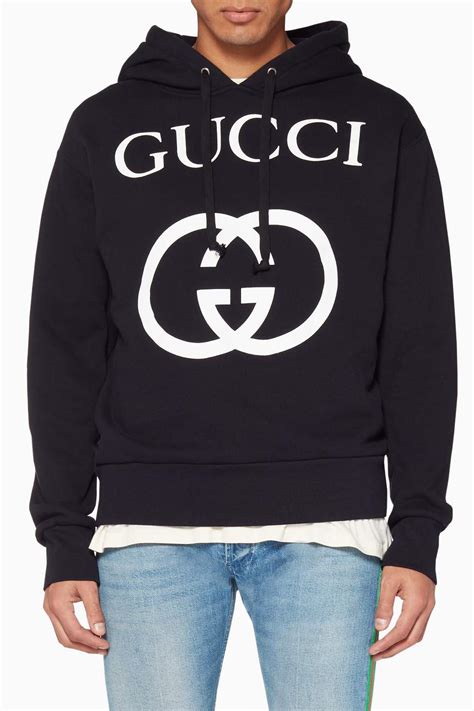 Shop Gucci Black Black Interlocked GG Hoodie for Men | Ounass UAE