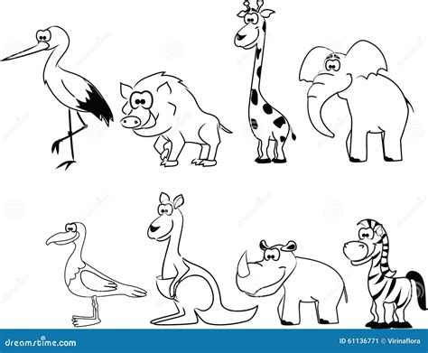 Set Of Cute Cartoon Black And White Animals,vector Stock Vector - Image ...