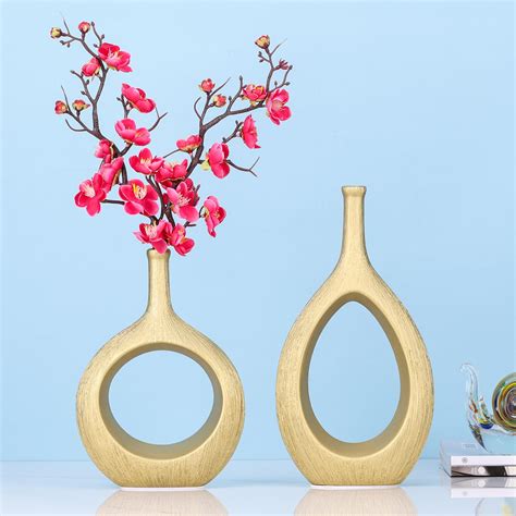 LCCCK Matte Gold Ceramic Vase Set of 2 - Ribbed Hollow Aesthetic ...