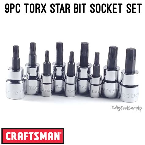 Craftsman 9pc Torx Star Bit Socket Set 1/4 3/8 Drive T15 20 25 27 30 40 ...