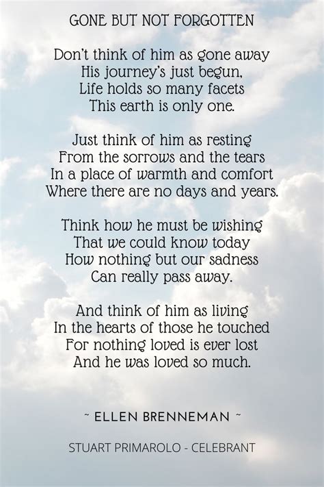 Gone But Not Forgotten Funeral Poem | Funeral poems, Funeral readings, Poems