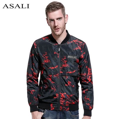 ASALI Bomber Jacket Mens Hip Hop Jacket Male Casual Slim Fit Thin Jackets Outwear Men Stander ...