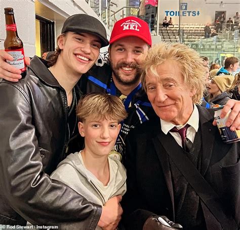 Rod Stewart, 79, poses with ice hockey player son Liam, 29, and his ...