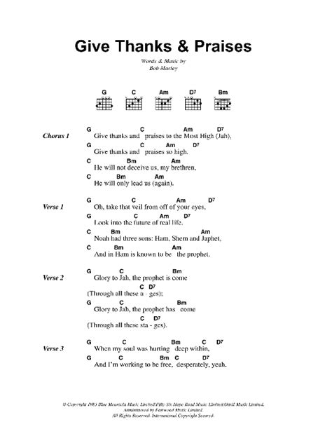 Give Thanks And Praises by Bob Marley Sheet Music for Guitar Chords/Lyrics at Sheet Music Direct