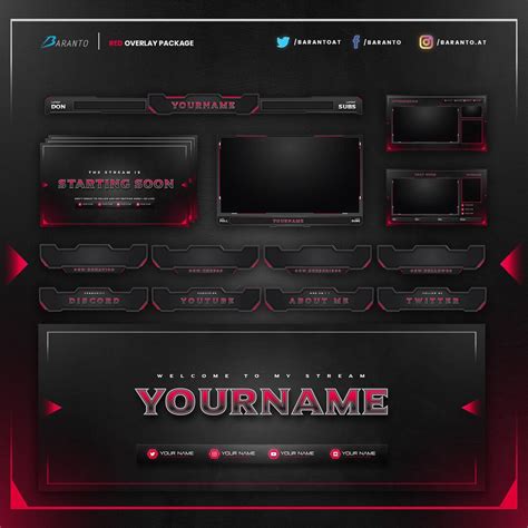 Animated Black/red Overlay Twitch Package Instant Download / Ready to Use Streamer Streaming ...