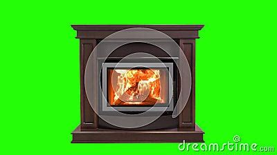 Burning Fireplace Isolated on Green Screen. Perfect for Your Own Background Using Green Screen ...