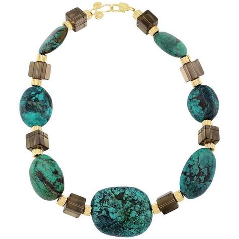 Blue-green Turquoise & Smoky Quartz Necklace Necklace of Intense blueish green Turquoise ...