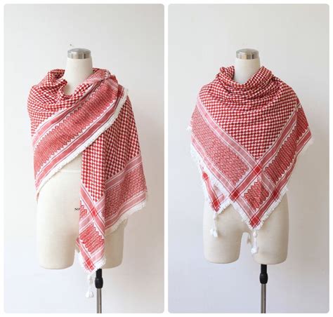 Vintage Hirbawi Keffiyeh Red and White Arabic Fringed Square | Etsy ...