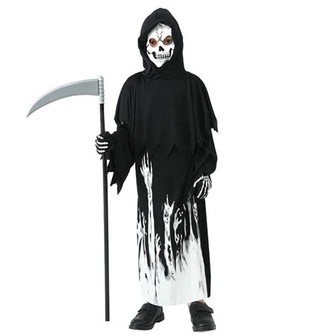 Kids Cosplay Costume Glowing In Halloween Darkness, Grim Reaper Costume ...