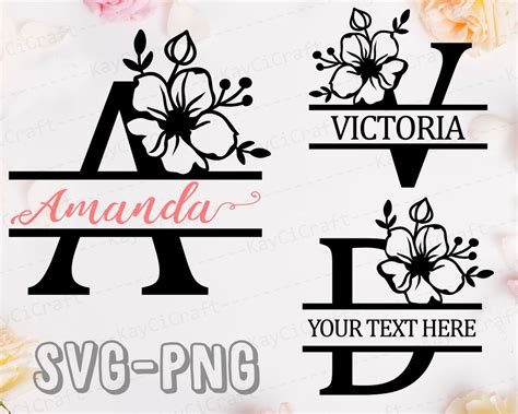 Flower Split Monogram Alphabet SVG Split Monogram Frame Alphabetmonogram Letter Svglast Name ...