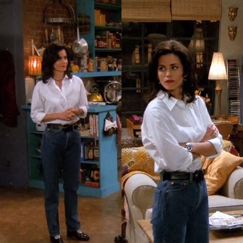 monica geller's style | FRIENDS | Pinterest | White button up, Seasons and Denim skirts